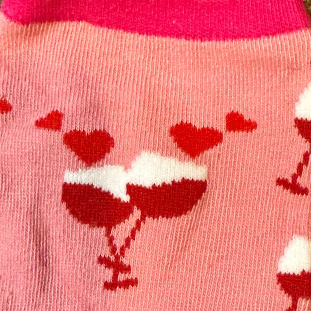 Valentines Pink Hot Pink Socks Red Wine and Hearts Crew Socks